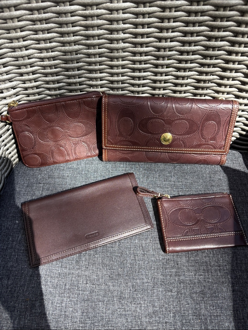 Coach Deep Brown Leather Wallet & Card Pouch Set like NEW